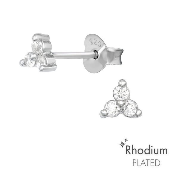 Sterling Silver CZ Tiny Stud Earrings Rhodium Finish - Picture 1 of 14